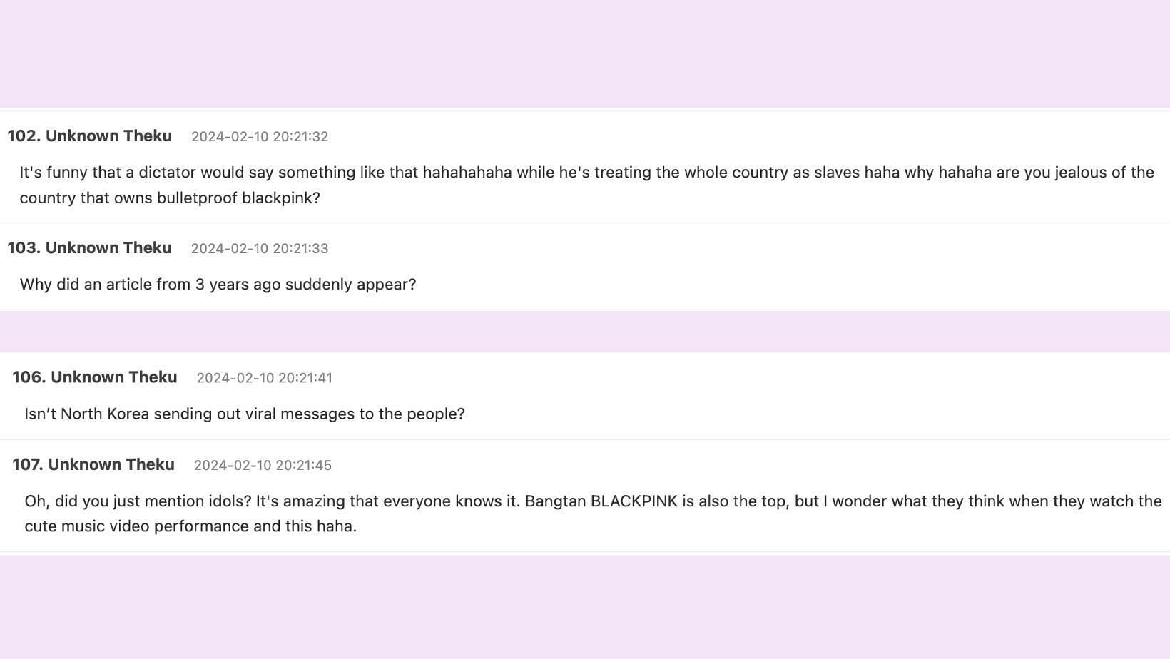 Netizens react to the claims of North Korean media. (Image via Theqoo & Google Translate)